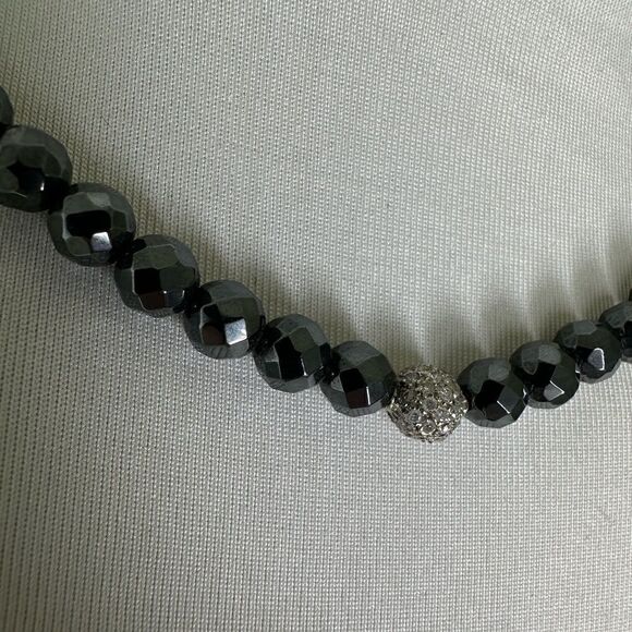 Vintage Faceted Black Diamond And Pave Set White Diamond Center Necklace - Picture 8 of 10